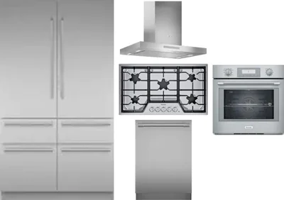 5 Piece Package Includes Refrigerator, Cooktop, Wall Oven, Hood And Dishwasher