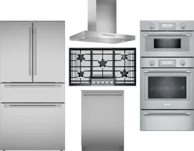 5 Piece Package Includes Refrigerator, Cooktop, Wall Oven, Hood And Dishwasher