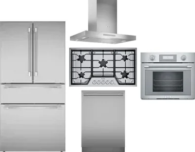 5 Piece Package Includes Refrigerator, Cooktop, Wall Oven, Hood And Dishwasher
