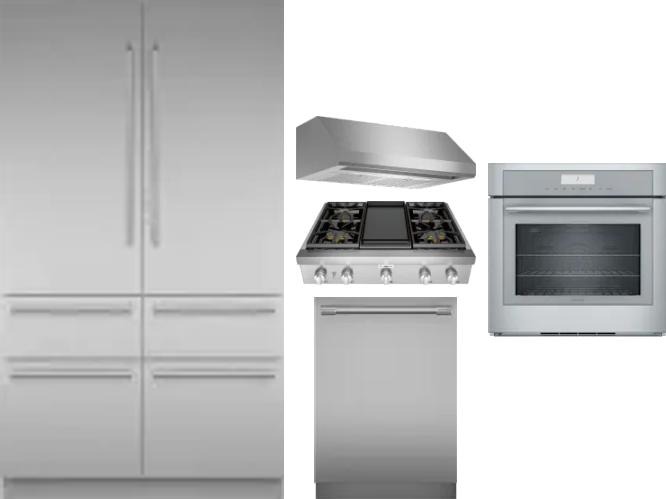 5 Piece Package Includes Refrigerator, Cooktop, Wall Oven, Hood And Dishwasher