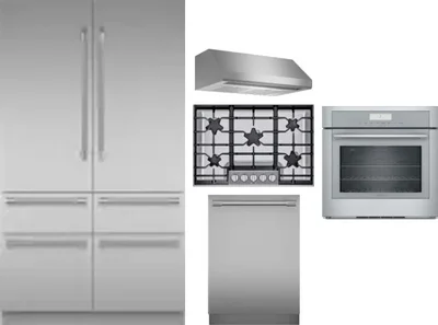 5 Piece Package Includes Refrigerator, Cooktop, Wall Oven, Hood And Dishwasher