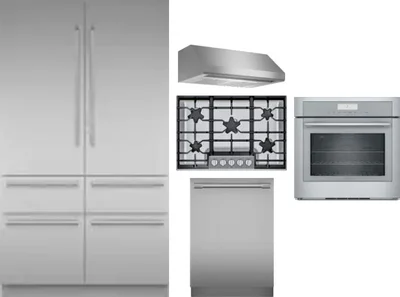 5 Piece Package Includes Refrigerator, Cooktop, Wall Oven, Hood And Dishwasher