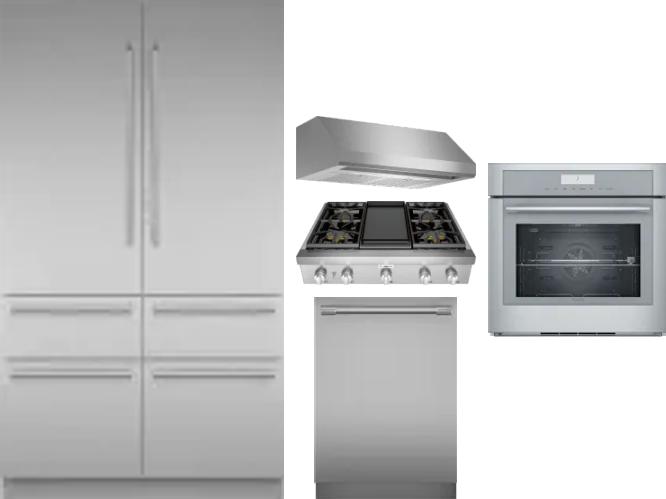 5 Piece Package Includes Refrigerator, Cooktop, Wall Oven, Hood And Dishwasher