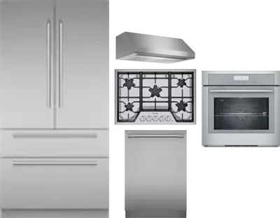 5 Piece Package Includes Refrigerator, Cooktop, Wall Oven, Hood And Dishwasher