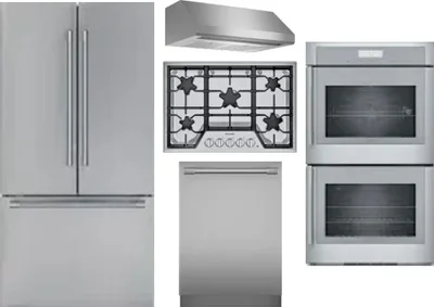 5 Piece Package Includes Refrigerator, Cooktop, Wall Oven, Hood And Dishwasher