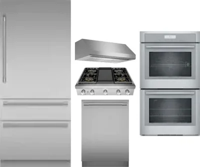 5 Piece Package Includes Refrigerator, Cooktop, Wall Oven, Hood And Dishwasher