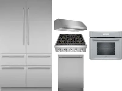 5 Piece Package Includes Refrigerator, Cooktop, Wall Oven, Hood And Dishwasher