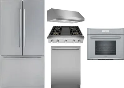 5 Piece Package Includes Refrigerator, Cooktop, Wall Oven, Hood And Dishwasher
