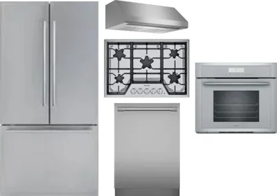5 Piece Package Includes Refrigerator, Cooktop, Wall Oven, Hood And Dishwasher
