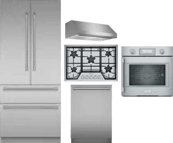 5 Piece Package Includes Refrigerator, Cooktop, Wall Oven, Hood And Dishwasher