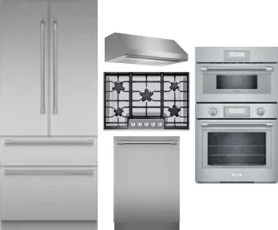 5 Piece Package Includes Refrigerator, Cooktop, Wall Oven, Hood And Dishwasher