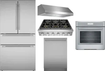 5 Piece Package Includes Refrigerator, Cooktop, Wall Oven, Hood And Dishwasher