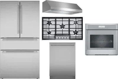 5 Piece Package Includes Refrigerator, Cooktop, Wall Oven, Hood And Dishwasher