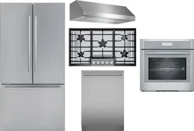 5 Piece Package Includes Refrigerator, Cooktop, Wall Oven, Hood And Dishwasher