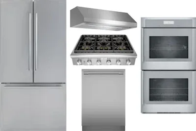 5 Piece Package Includes Refrigerator, Cooktop, Wall Oven, Hood And Dishwasher