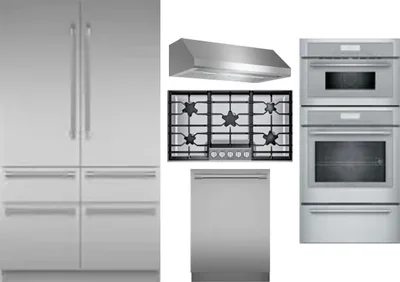 5 Piece Package Includes Refrigerator, Cooktop, Wall Oven, Hood And Dishwasher