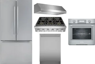 5 Piece Package Includes Refrigerator, Cooktop, Wall Oven, Hood And Dishwasher