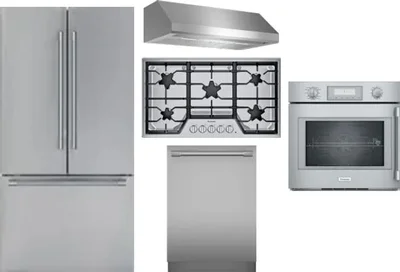 5 Piece Package Includes Refrigerator, Cooktop, Wall Oven, Hood And Dishwasher