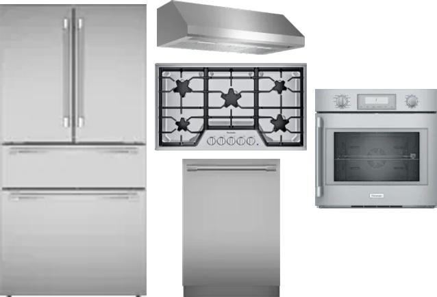 5 Piece Package Includes Refrigerator, Cooktop, Wall Oven, Hood And Dishwasher
