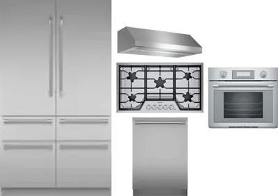 5 Piece Package Includes Refrigerator, Cooktop, Wall Oven, Hood And Dishwasher