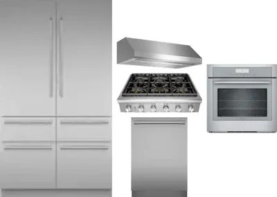 5 Piece Package Includes Refrigerator, Cooktop, Wall Oven, Hood And Dishwasher