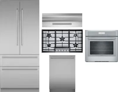 5 Piece Package Includes Refrigerator, Cooktop, Wall Oven, Hood And Dishwasher