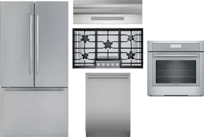 5 Piece Package Includes Refrigerator, Cooktop, Wall Oven, Hood And Dishwasher