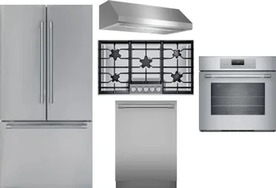5 Piece Package Includes Refrigerator, Cooktop, Wall Oven, Hood And Dishwasher