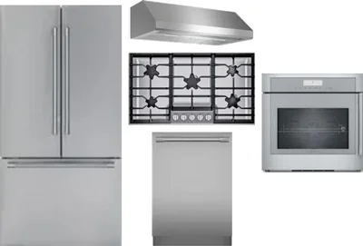5 Piece Package Includes Refrigerator, Cooktop, Wall Oven, Hood And Dishwasher