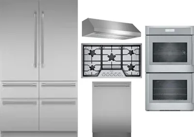 5 Piece Package Includes Refrigerator, Cooktop, Wall Oven, Hood And Dishwasher
