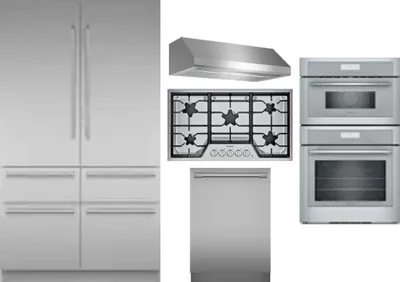 5 Piece Package Includes Refrigerator, Cooktop, Wall Oven, Hood And Dishwasher