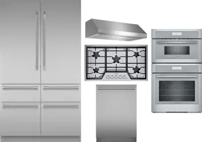 5 Piece Package Includes Refrigerator, Cooktop, Wall Oven, Hood And Dishwasher