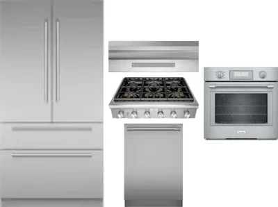 5 Piece Package Includes Refrigerator, Cooktop, Wall Oven, Hood And Dishwasher