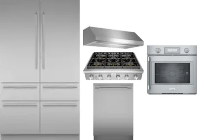5 Piece Package Includes Refrigerator, Cooktop, Wall Oven, Hood And Dishwasher