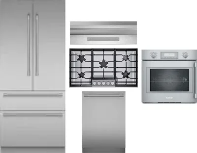 5 Piece Package Includes Refrigerator, Cooktop, Wall Oven, Hood And Dishwasher