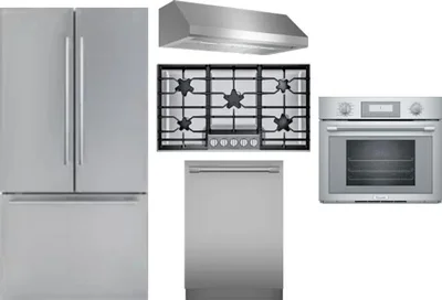 5 Piece Package Includes Refrigerator, Cooktop, Wall Oven, Hood And Dishwasher