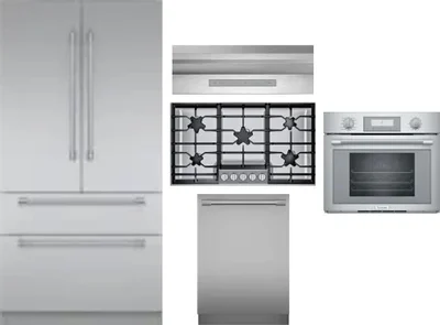 5 Piece Package Includes Refrigerator, Cooktop, Wall Oven, Hood And Dishwasher