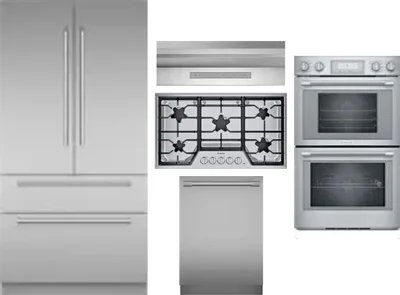 5 Piece Package Includes Refrigerator, Cooktop, Wall Oven, Hood And Dishwasher