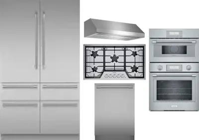 5 Piece Package Includes Refrigerator, Cooktop, Wall Oven, Hood And Dishwasher