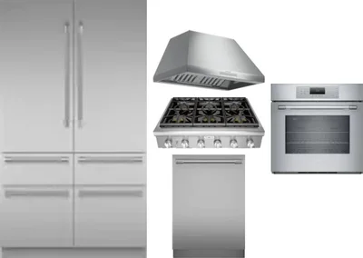 5 Piece Package Includes Refrigerator, Cooktop, Wall Oven, Hood And Dishwasher