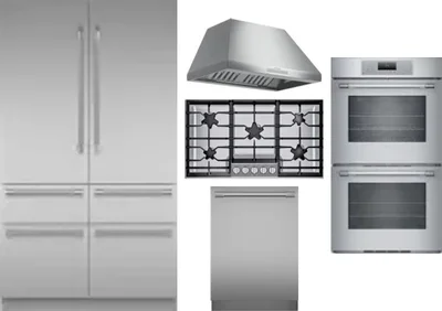 5 Piece Package Includes Refrigerator, Cooktop, Wall Oven, Hood And Dishwasher
