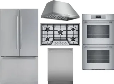 5 Piece Package Includes Refrigerator, Cooktop, Wall Oven, Hood And Dishwasher