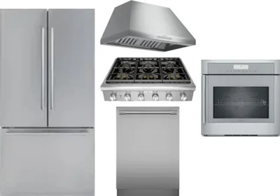 5 Piece Package Includes Refrigerator, Cooktop, Wall Oven, Hood And Dishwasher