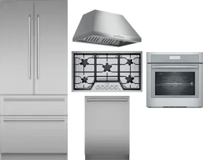 5 Piece Package Includes Refrigerator, Cooktop, Wall Oven, Hood And Dishwasher