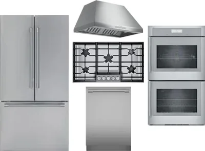 5 Piece Package Includes Refrigerator, Cooktop, Wall Oven, Hood And Dishwasher
