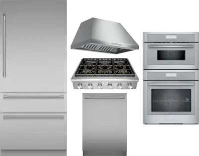 5 Piece Package Includes Refrigerator, Cooktop, Wall Oven, Hood And Dishwasher