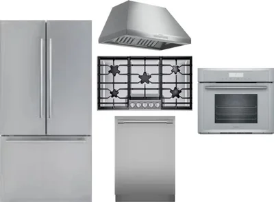 5 Piece Package Includes Refrigerator, Cooktop, Wall Oven, Hood And Dishwasher