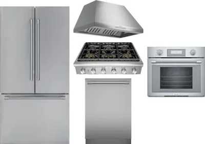 5 Piece Package Includes Refrigerator, Cooktop, Wall Oven, Hood And Dishwasher