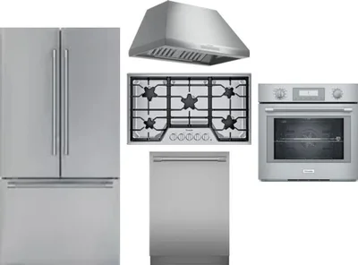 5 Piece Package Includes Refrigerator, Cooktop, Wall Oven, Hood And Dishwasher