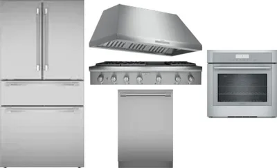 5 Piece Package Includes Refrigerator, Cooktop, Wall Oven, Hood And Dishwasher